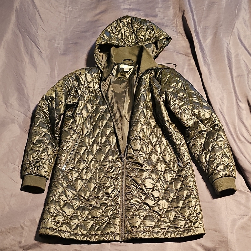Christopher & Banks Shimmering Olive Puffer Coat